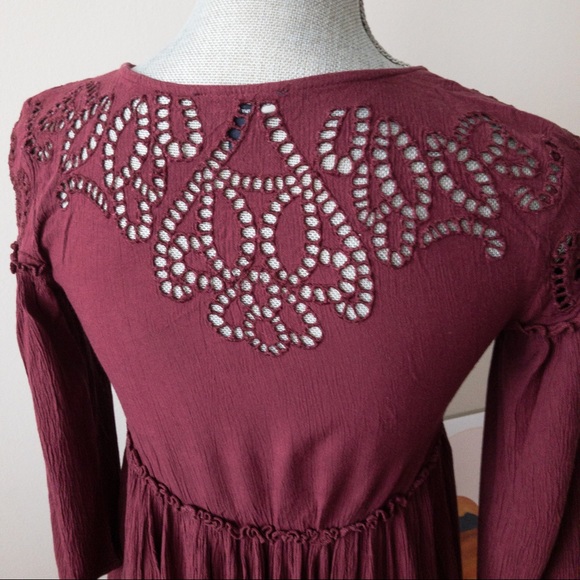 American Eagle Burgundy Eyelet Boho Dress, XXS - Picture 3 of 4